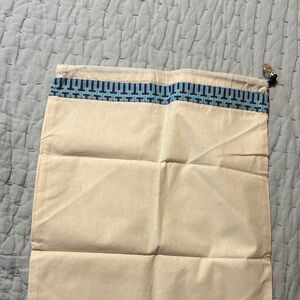Tory Burch Cream and Blue Drawstring Bag